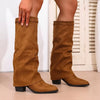 Point Toe Block Heels Boots - Brown