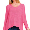 Zenana Dolman Sleeve V-Neck Sweater - FUCHSIA