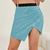 Asymmetrical Slit Sequin Skirt - Sky Blue