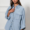 BiBi Button Down Stitch Detail Shirt with Chest Pockets - Denim