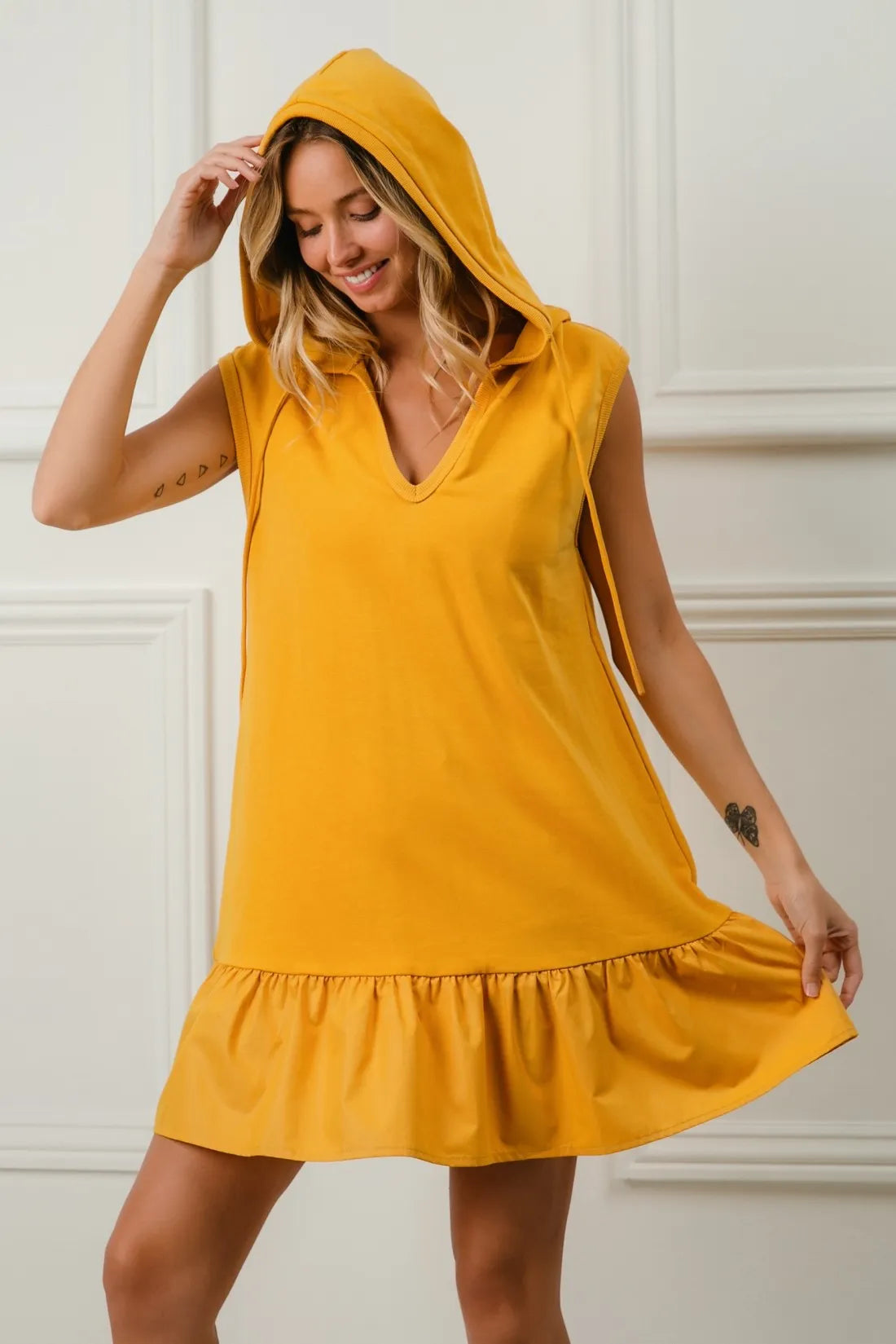 BiBi Ruffled French Terry Hooded Dress - Farnelli