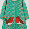 Children's Floral Print Bird Long Sleeve Dress - Green