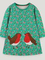 Children's Floral Print Bird Long Sleeve Dress - Farnelli