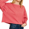 Zenana Pigment Dye Enzyme Washing Oversized Round-Neck T-Shirt - RUBY