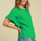 Umgee Full Size Raw Hem Ruffle Short Sleeve Blouse Plus Size - Farnelli