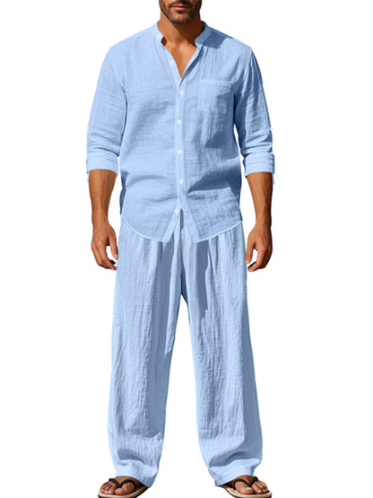 Men's Full Size Button Up Long Sleeve Shirt and Pants Plus Size - Farnelli