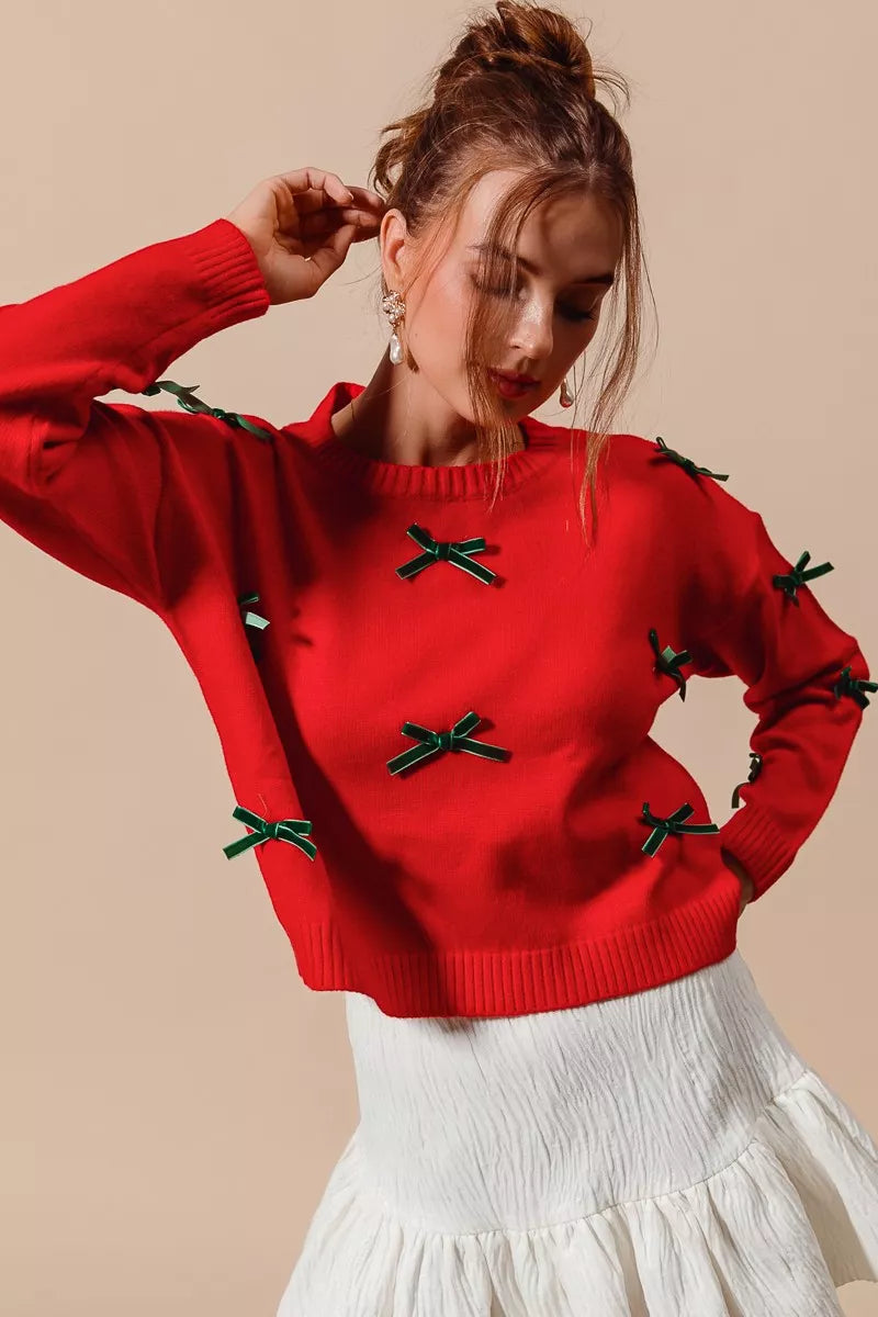 SO ME Ribbon Bow Applique Sweater - Farnelli