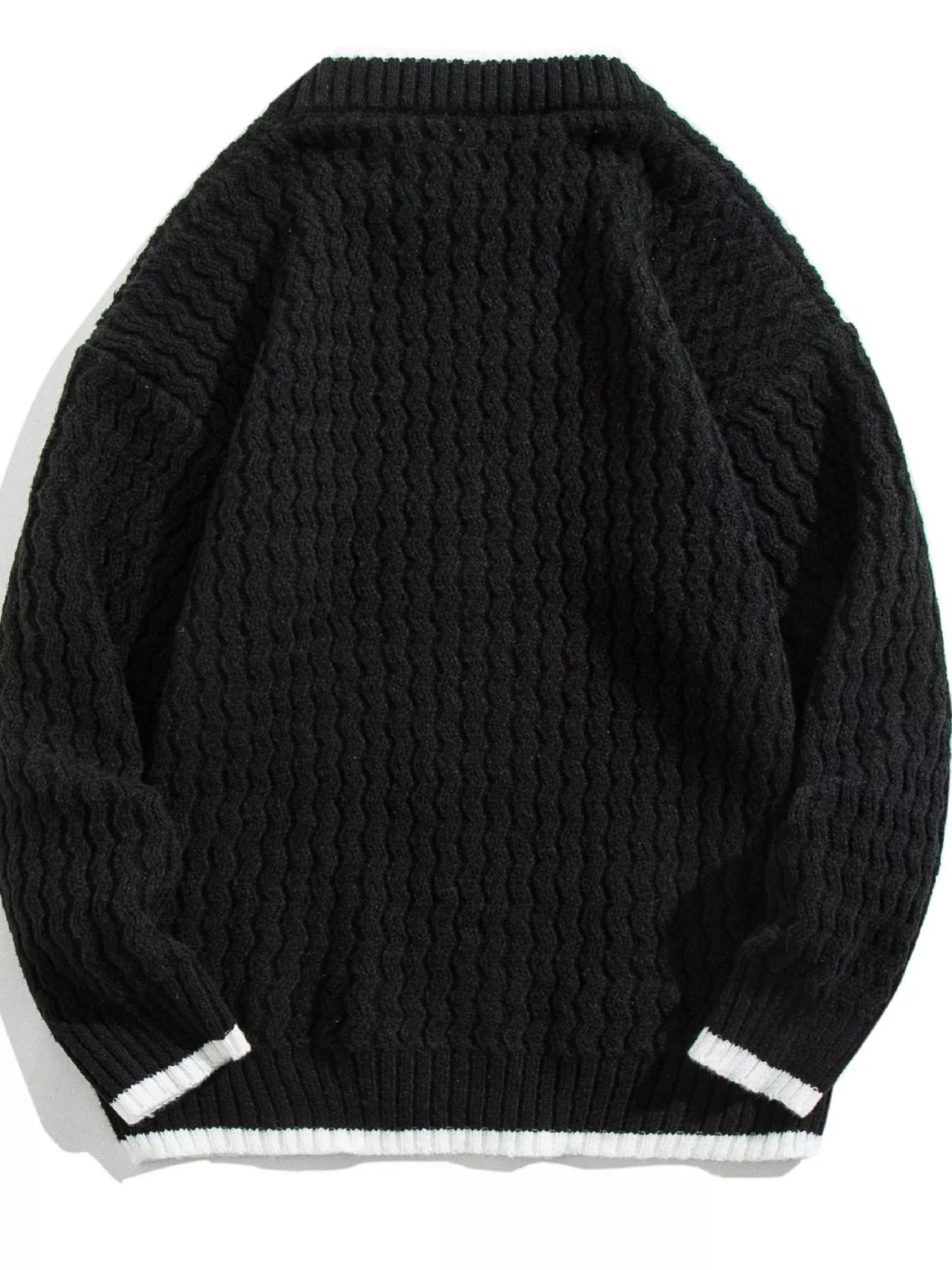Men's Plus Size Round Neck Textured Knit Sweater - Farnelli