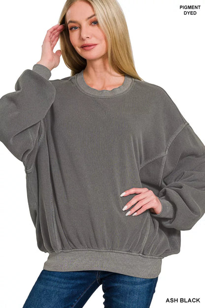Zenana Soft Fleece Pigment Dye Pullover - Farnelli