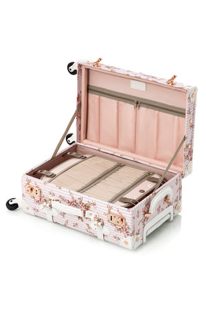 COTRUNKAGE Botanica 3-piece pink floral luggage set with matching suitcases and handles, suitable for travel.