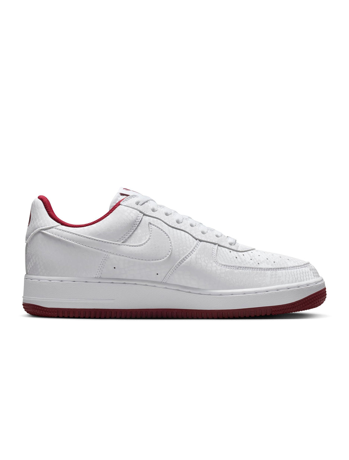 Nike men's Kobe Air Force 1 Low sneakers in white with team red accents, casual footwear for men, shown from a side angle