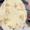 Men's Plus Size Distressed Hem Knitted Sweater - Apricot