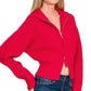 Zenana Ribbed Collared Zip Up Sweater Cardigan - Farnelli