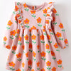 Children's Floral Print Ruffle Trim Long Sleeve Dress - Dusty Pink