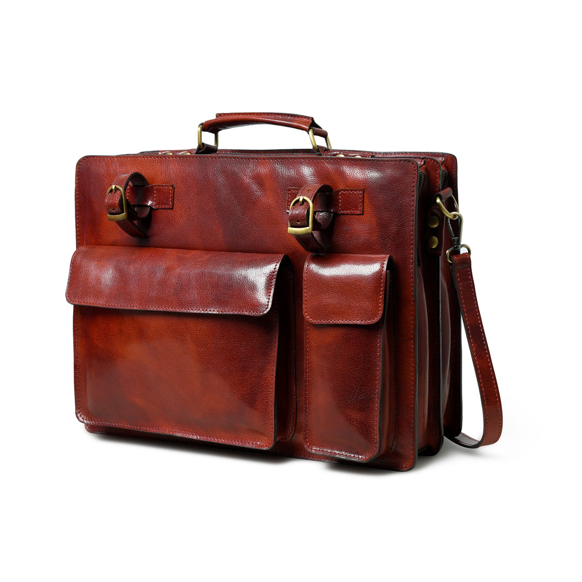 Tuscany Italian leather briefcase in tan from Classy Leather Bags, featuring sturdy handles and a sleek, professional design.