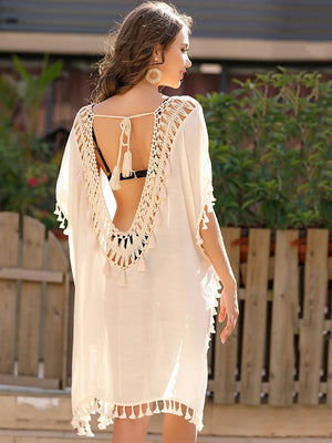 Tassel Cutout Half Sleeve Cover-Up - Farnelli
