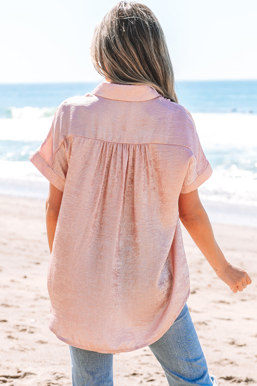 Kiana Metallic Buttoned Loose Fit Short Sleeve Shirt - Farnelli