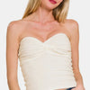 Zenana Ruched Twisted Sweetheart Neck Top - Ivory