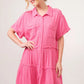 And The Why Full Size Raw Edge Washed Tiered Shirt Dress - Farnelli