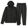 Men's Plus Size Drawstring Zip Up Hooded Top and Pants Set - Black