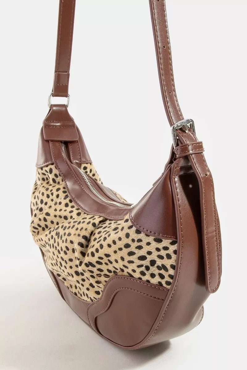 Fame Spotted Leopard Print Half Moon Shoulder Bag - Farnelli