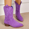 Point Toe Block Heels Boots - Purple