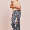 BiBi Washed Floral Print Wide Leg Jeans - DENIM