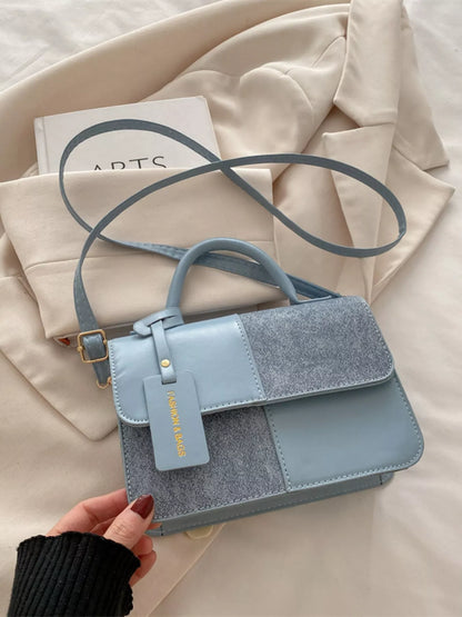 Color Block Flap Crossbody Bag with Top Handle - Farnelli
