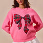 SO ME Checker Plaid Ribbon Christmas Holiday Sweater - Farnelli