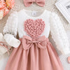 Children's Heart Bowknot Decor Dress with Headband - Pink