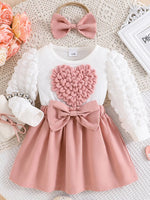 Children's Heart Bowknot Decor Dress with Headband - Farnelli