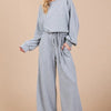 Ces Femme Boat Neck Long Sleeve Drawstring Jumpsuit - Gray