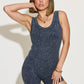 Zenana Ribbed Washed Round Neck Sleeveless Romper - Farnelli