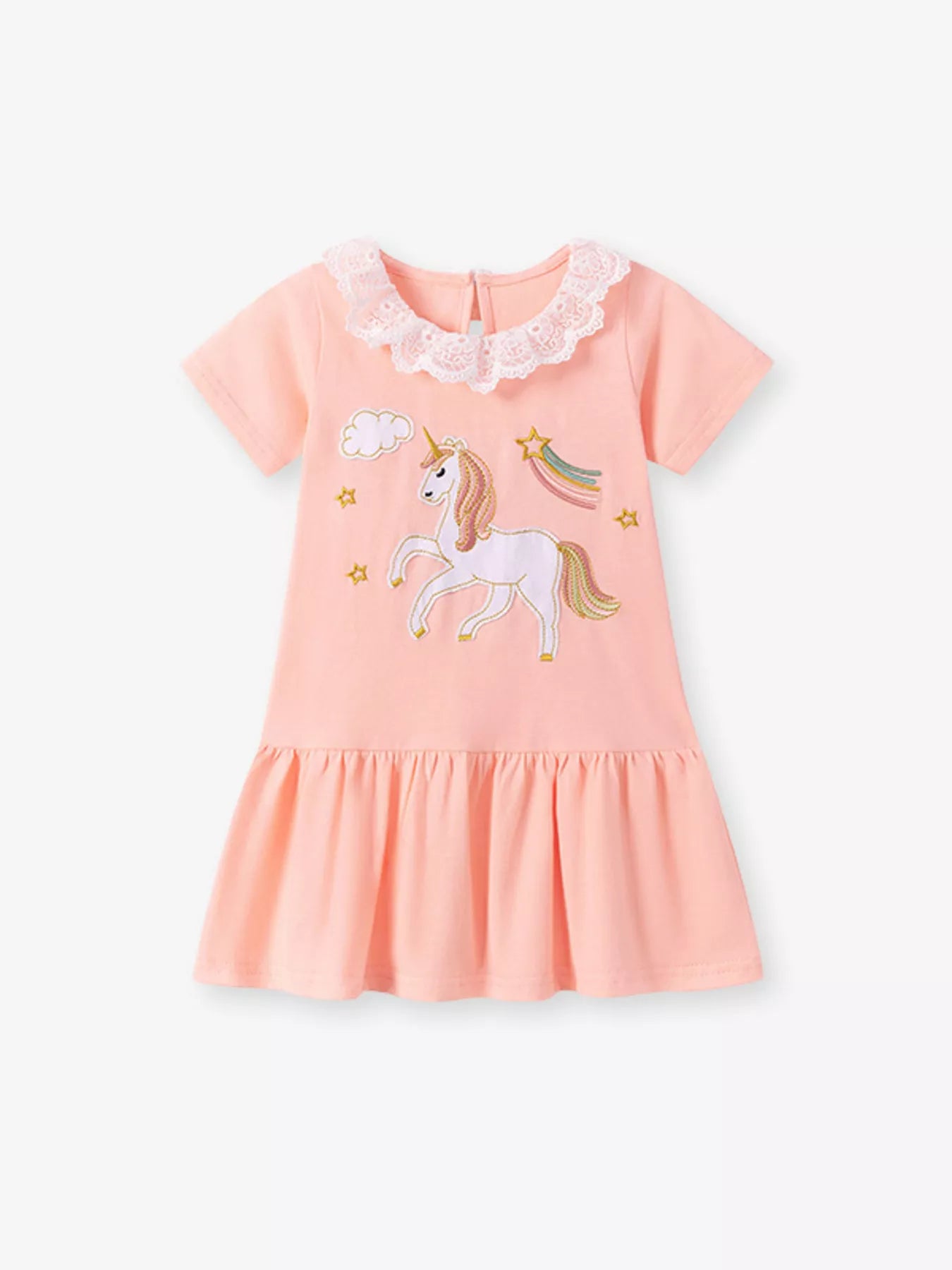 Children's Unicorn Embroidered Lace Collar Casual Dress - Farnelli