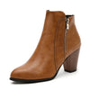 PU Leather Block Heel Boots - Caramel