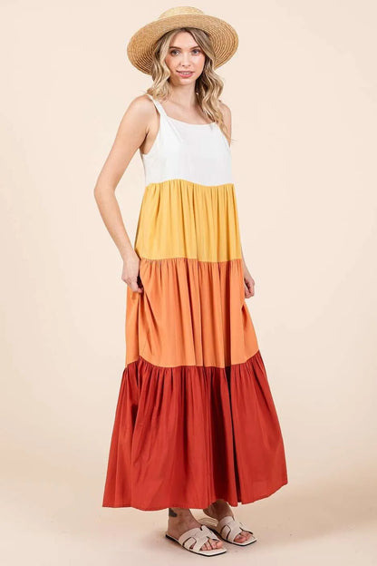Mittoshop Color Block Tiered Pull-On Maxi Dress - Farnelli