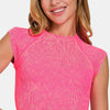 Zenana Ribbed Round Neck Cropped Top - Hot Pink