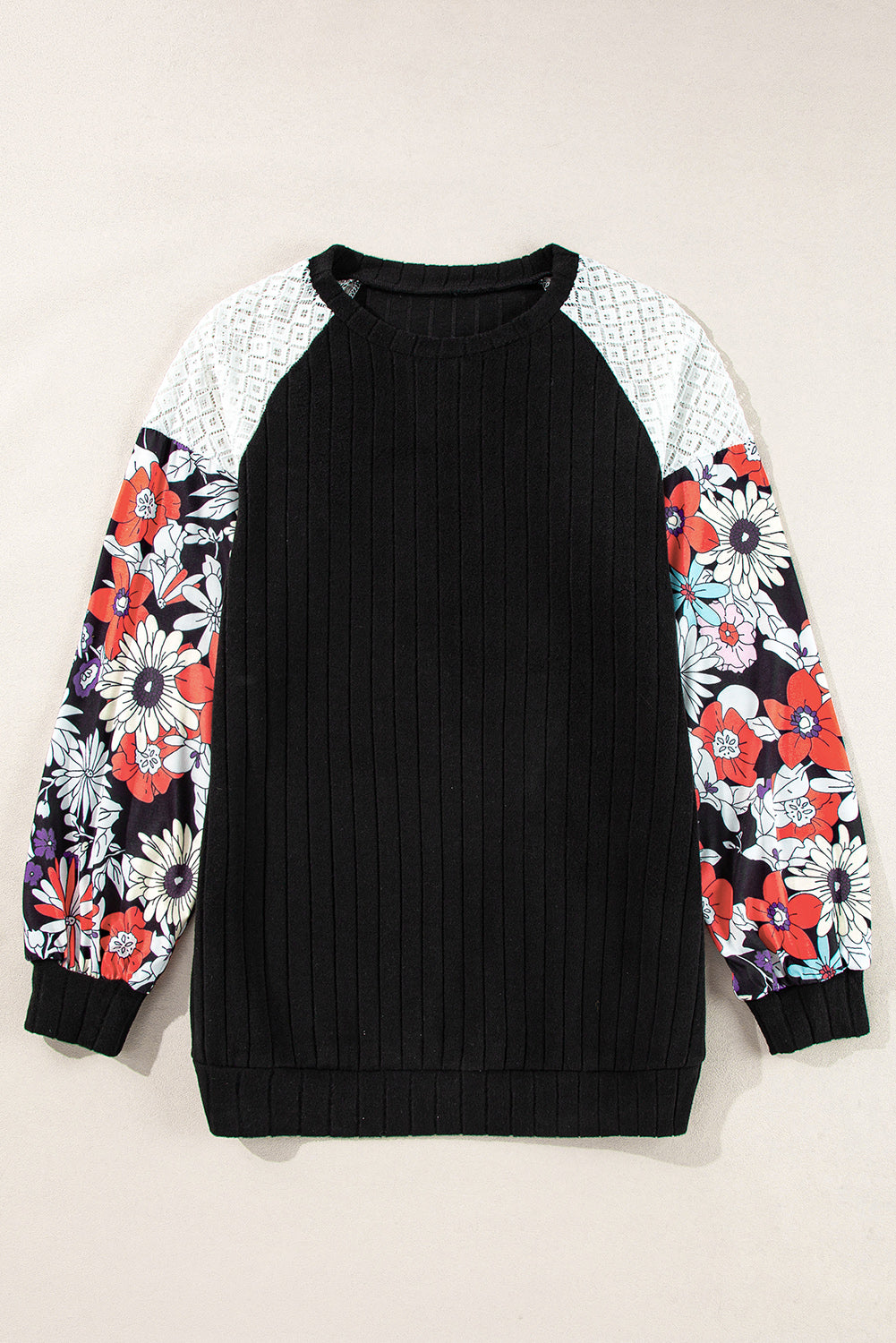 Bailey Patchwork Long Sleeve Ribbed Blouse - Farnelli