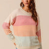 SO ME Multi Color Block Long Sleeve Sweater - OATMEAL COMBO
