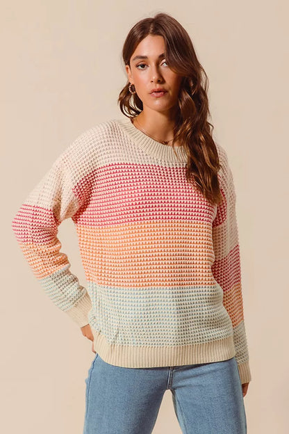 SO ME Multi Color Block Long Sleeve Sweater - Farnelli
