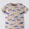 Children's Shark Print Crew Neck Short Sleeve T-Shirt - Tan