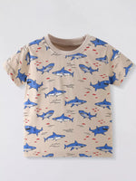 Children's Shark Print Crew Neck Short Sleeve T-Shirt - Farnelli