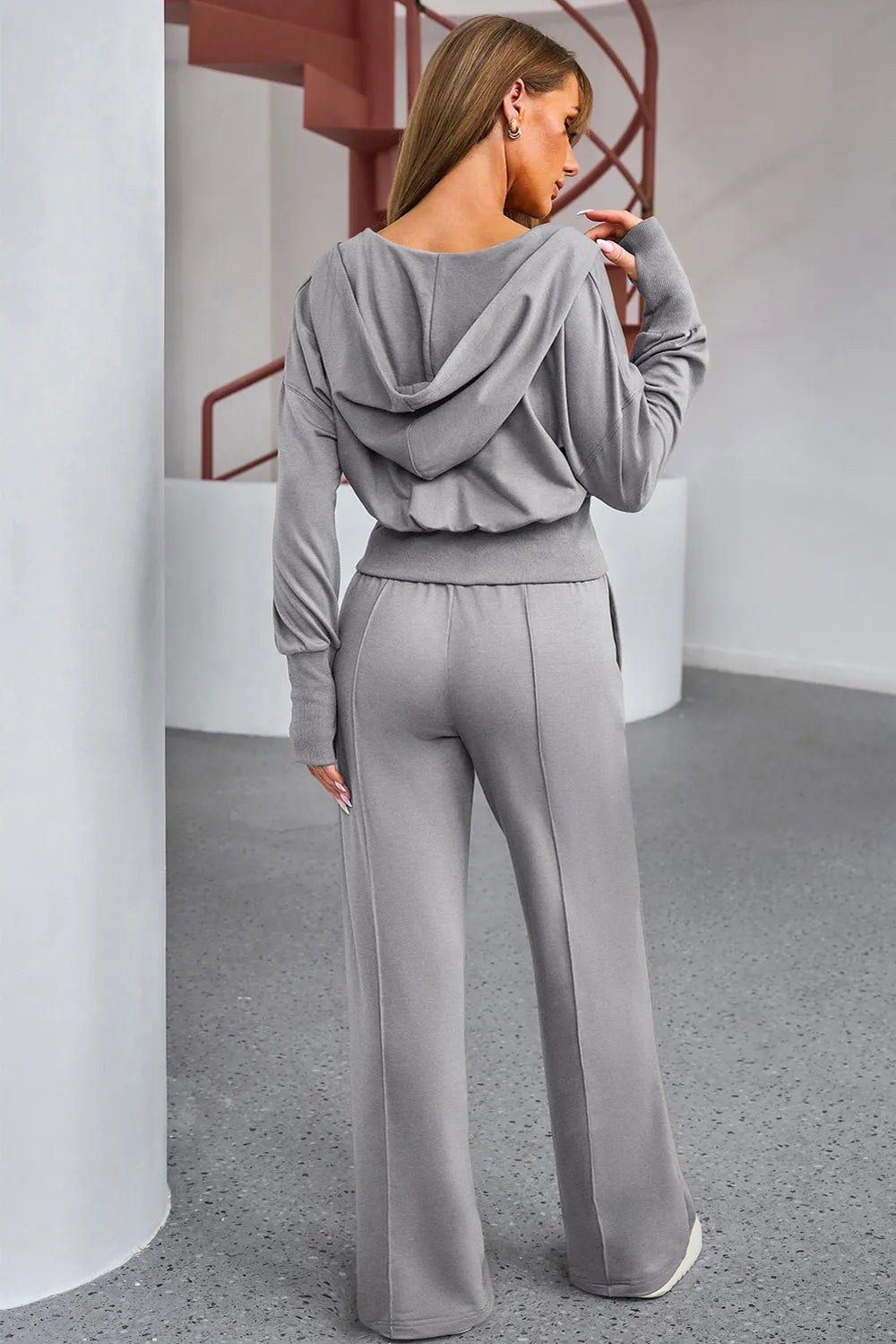 Dropped Shoulder Hoodie and Drawstring Pants Active Set - Farnelli