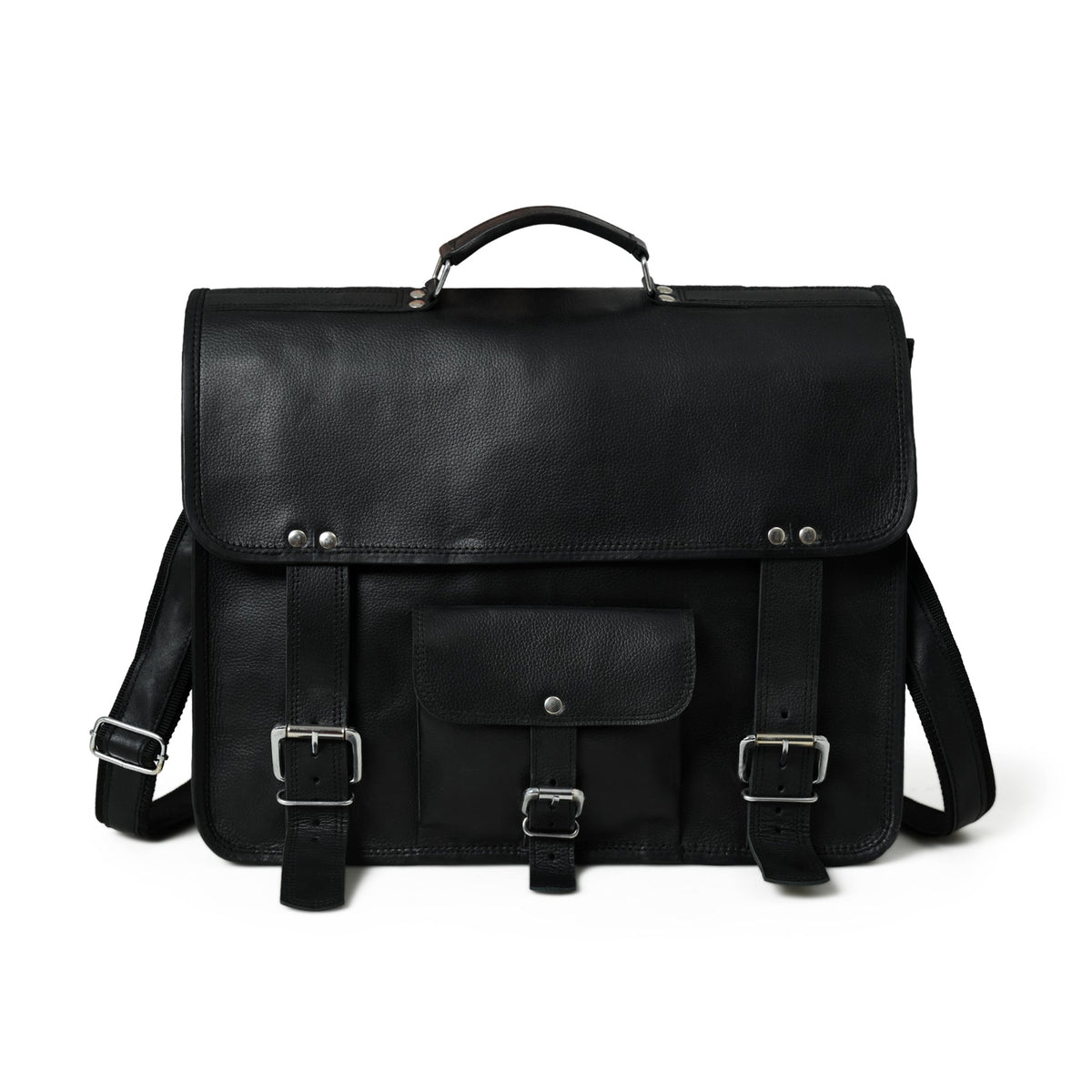 Shadow Silver Black Messenger Bag by Classy Leather Bags, showcasing a sleek, stylish leather design with adjustable strap and silver accents.