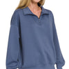 Zenana Scuba Quarter-Zip Sweatshirt - BLUE INDIGO