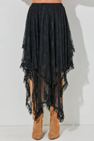 Elastic Waist Asymmetrical Lace Skirt - Farnelli