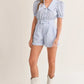 MABLE Striped Puff Sleeve Collared Neck Romper - Farnelli
