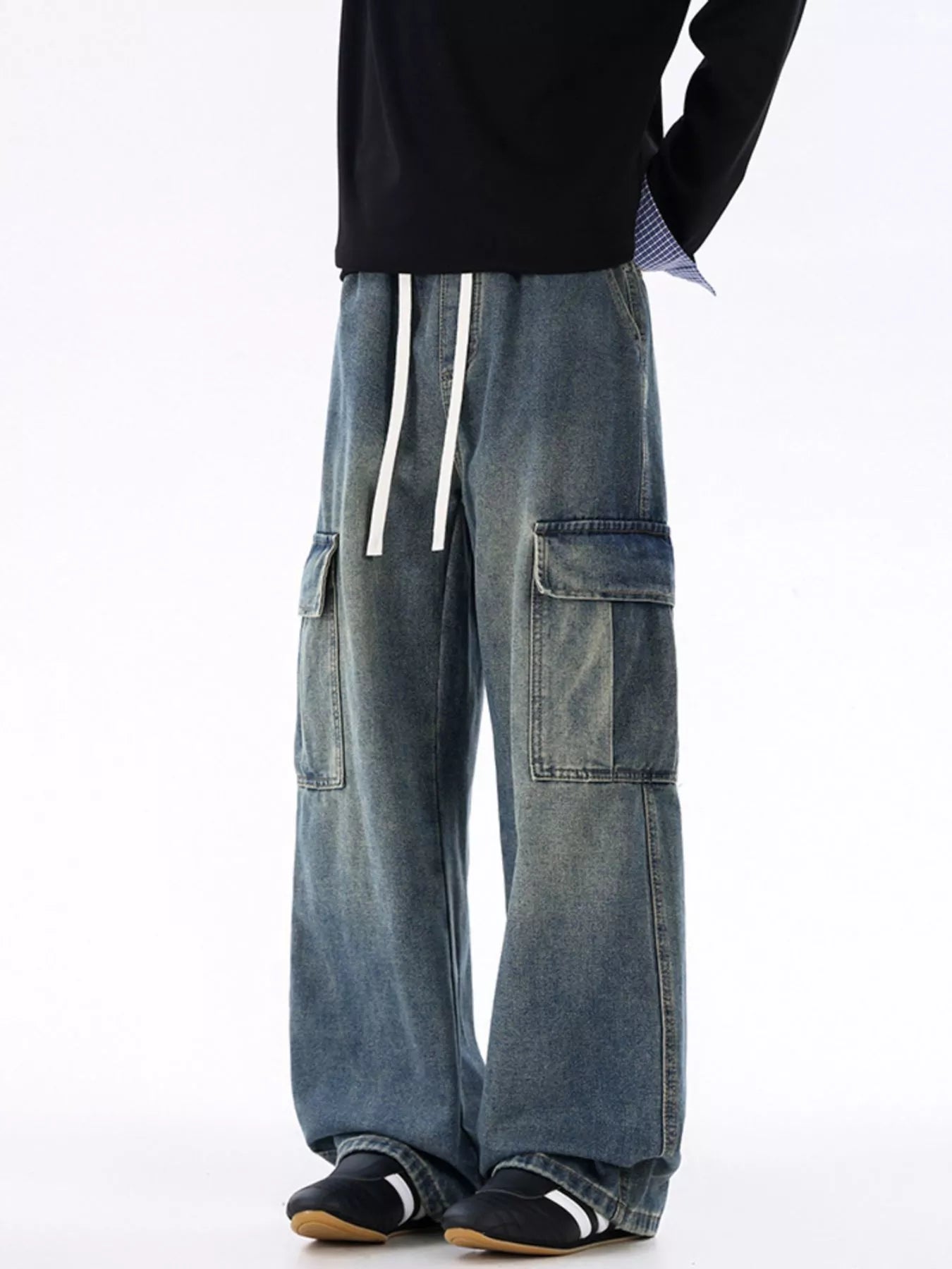 Men's Plus Size Wide-Leg Cargo Jeans - Farnelli