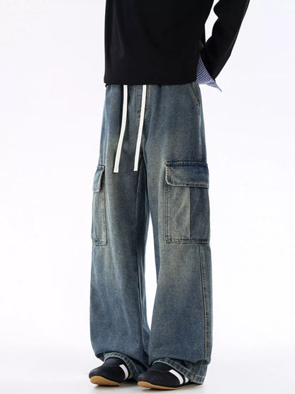 Men's Plus Size Wide-Leg Cargo Jeans - Farnelli