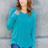 Basic Bae Full Size V-Neck Long Sleeve Top - Cerulean
